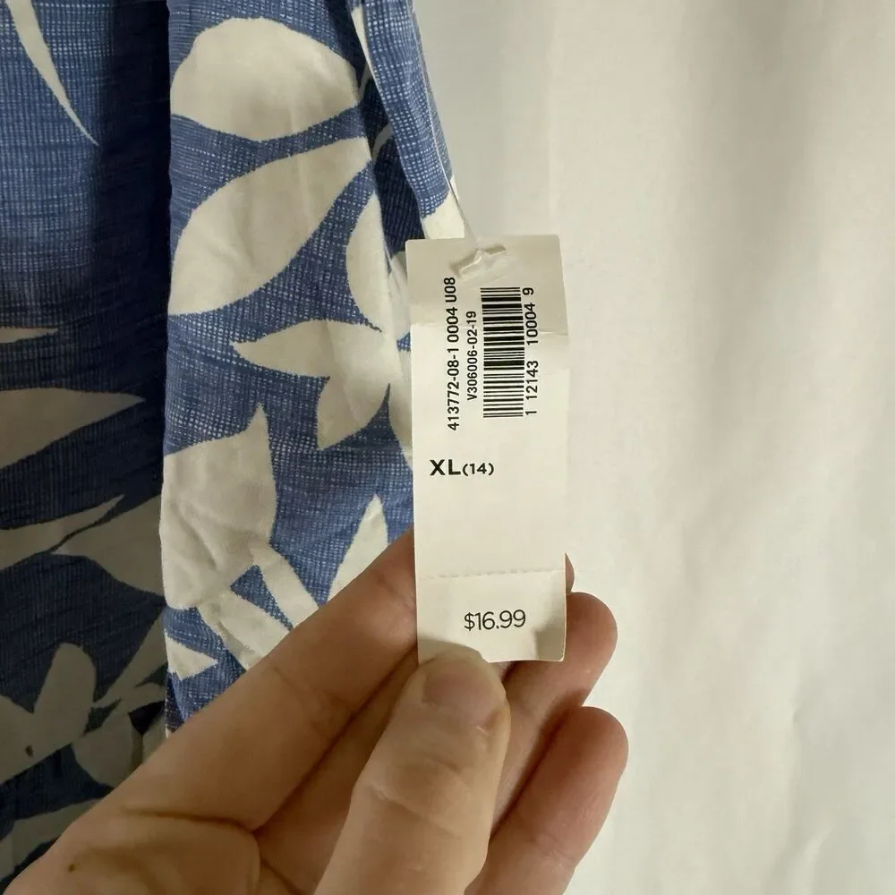 New Old Navy Tank Top Girls XL 14 Blue White Floral Peplum Lightweight Sleeveles